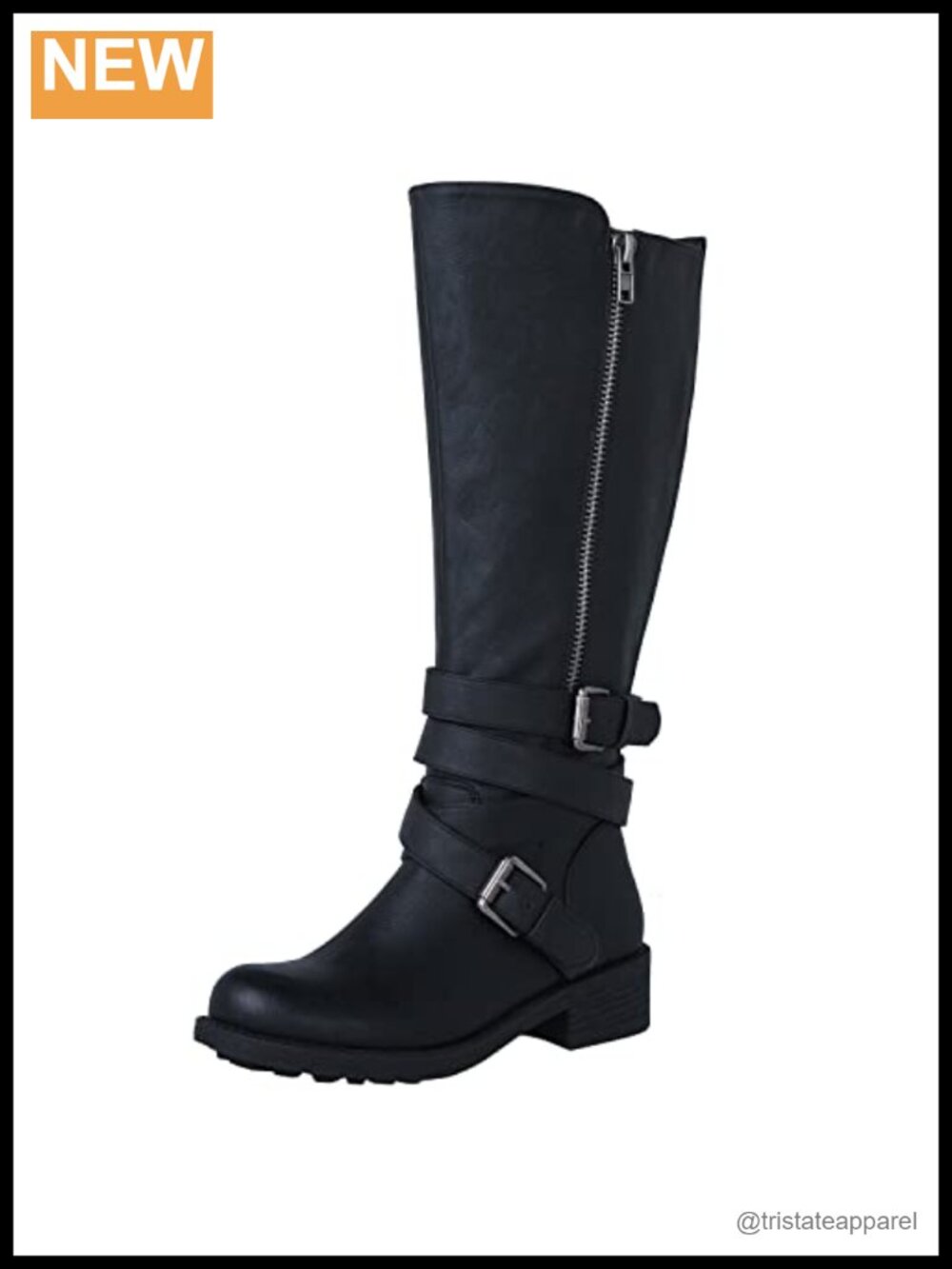Women's Knee-High Faux Leather Boots Dual Zip Low Heel Riding Style